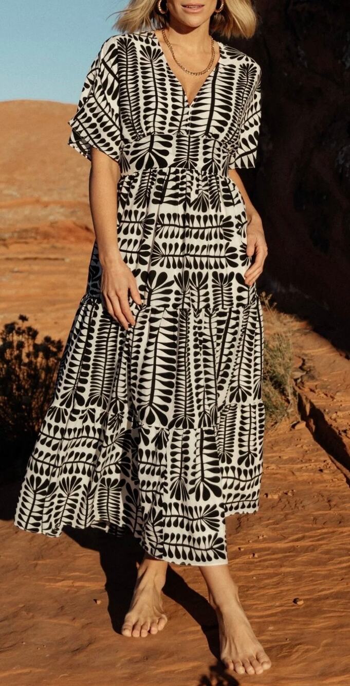 Baltic Born Maxi Dress Austin Kimono Black & White Print New size Small